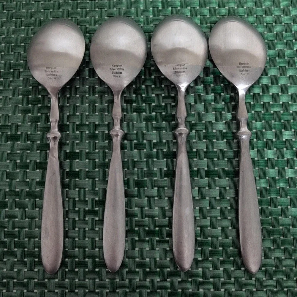 Hampton Silversmiths BISTRO SATIN Place Oval Soup Spoons Set of 4 Stainless Vtg